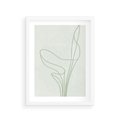 Plakat w ramie 30x40 - Zielona Równowaga Linii - abstrakcyjne delikatne zielone linie, nowoczesny plakat - rama biała