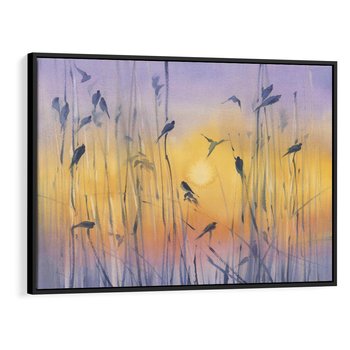 Obraz w ramie 100x70 - Mistyka Poranka nad Szuwaram - wschód słońca w szuwarach, trawy - rama czarna