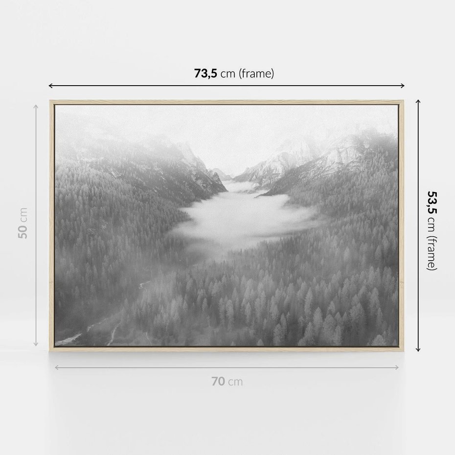 Obraz w ramie 70x50 - Szare Góry - zamglony krajobraz, las - rama drewno