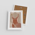Plakat w ramie 30x40 - Kobiece Retro - minimalistyczny boho plakat, retro kobieta w stroju kąpielowym - rama biała