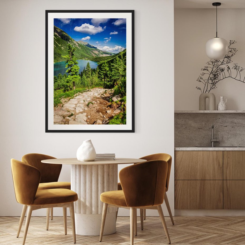 Plakat w ramie 40x50 - Jezioro górskie: harmonia natury - jezioro, góry - rama czarna