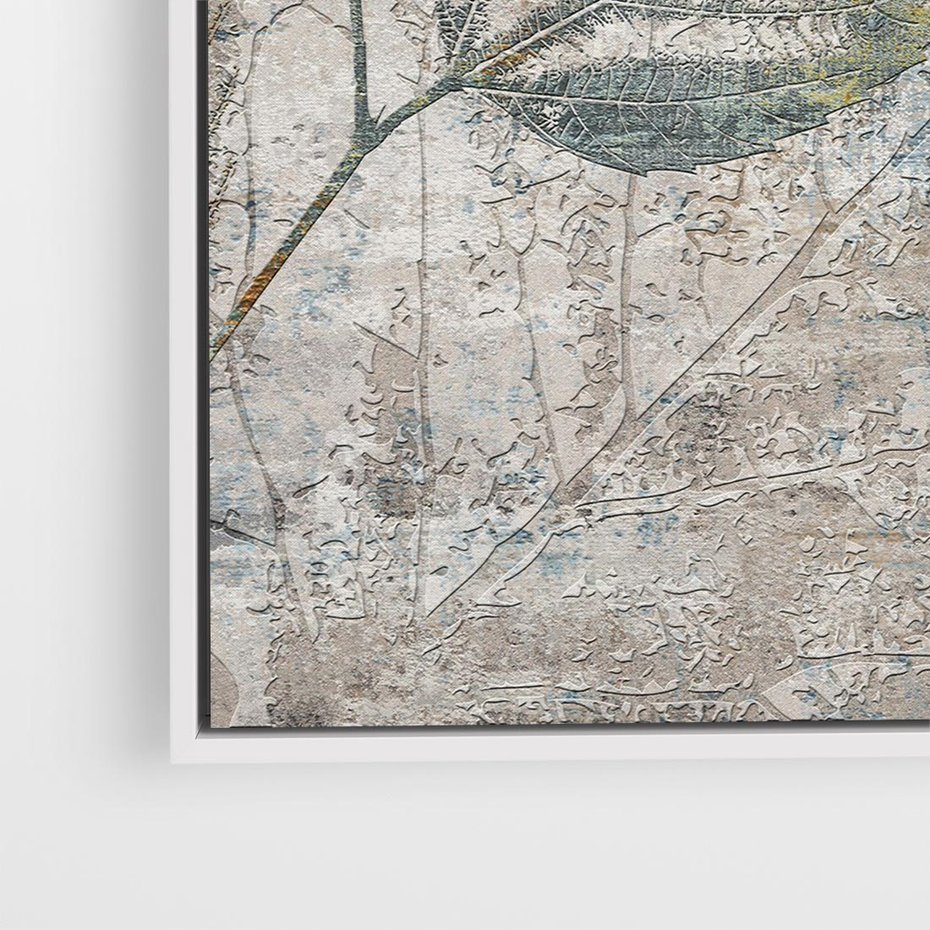 Obraz w ramie 50x50 - Betonowe Wspomnienia Liści - odciski w betonie, odbitki - rama biała