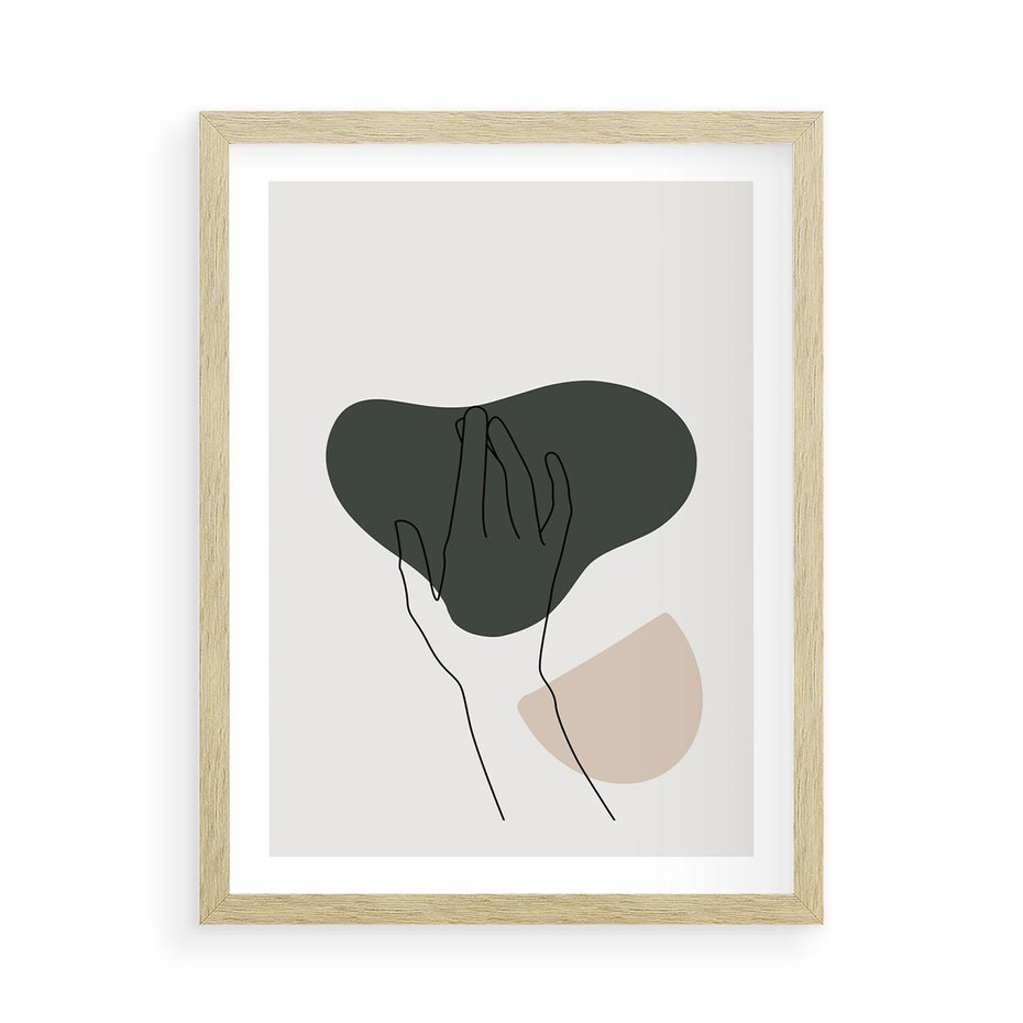 Plakat w ramie 50x70 - Bezczasowe Echo - szkic jedną linią, one line - rama drewno