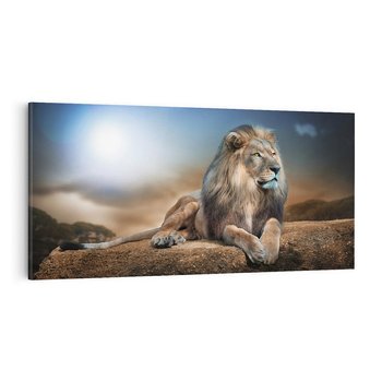 Obraz na płótnie 120x60 - Król sawanny - lew, kamień