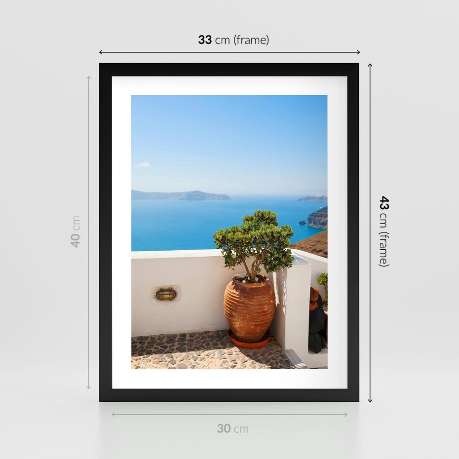 Plakat w ramie 30x40 - Santorini - oaza greckiej wyspy - Santorini, grecka - rama czarna