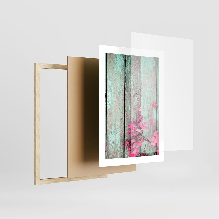 Plakat w ramie 30x40 - Urok Dawnych Czasów - kwiaty, deski - rama drewno