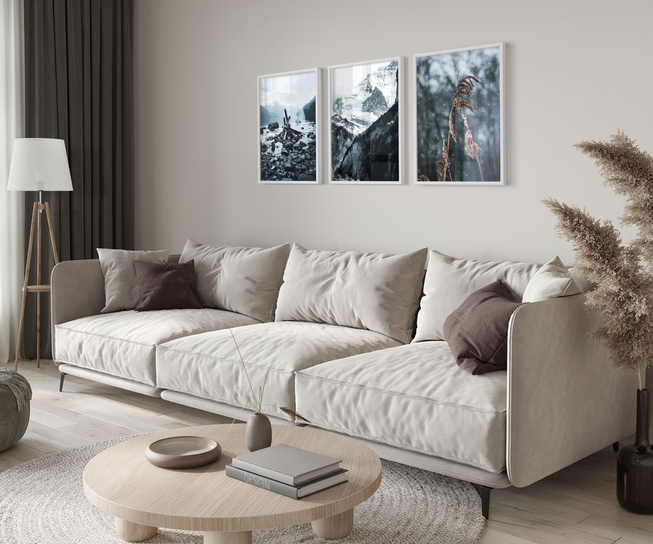 Zestaw obrazy w ramie 40x50 galeria - Zima, góry, suche, trawy, boho - rama biała