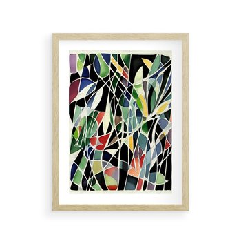 Plakat w ramie 30x40 - Taniec Plam i Kształtów - abstrakcyjny akwarelowy obraz, plamy - rama drewno