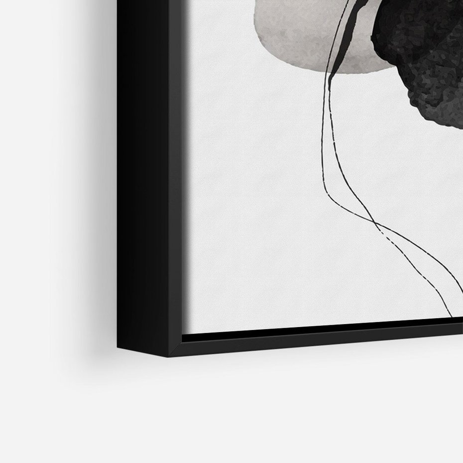 Obraz w ramie 50x70 - Wibracje Kształtów - abstrakcyjne plamy akwarelowe, czarny szkic - rama czarna