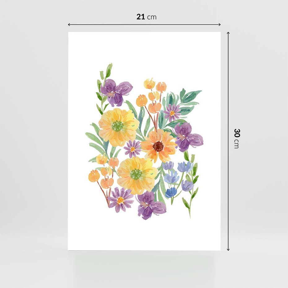 Plakat bez ramy 21x30 - Kwiatowe Wibracje - akwarelowe polne kwiaty, minimalistyczny plakat