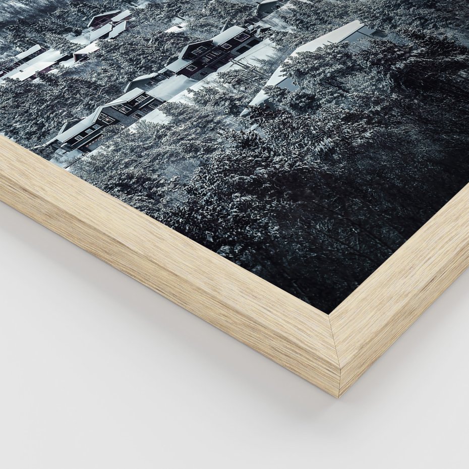 Zestaw obrazy w ramie 50x70 galeria - Norweskie, domki, góry, zima - rama drewno