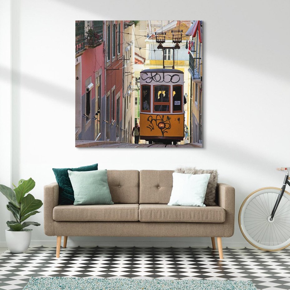 Obraz na płótnie 70x70 - Lizbońskie tramwaje - podróż w czasie - Lizbona, tramwaj
