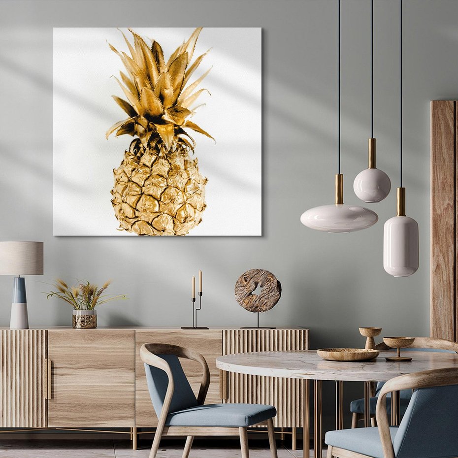 Obraz na płótnie 30x30 - Ekskluzywny Akcent - złoty, ananas