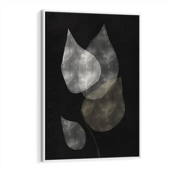 Obraz w ramie 80x120 - Mroczne Złudzenia - abstrakcyjne liście, mroczna atmosfera - rama biała