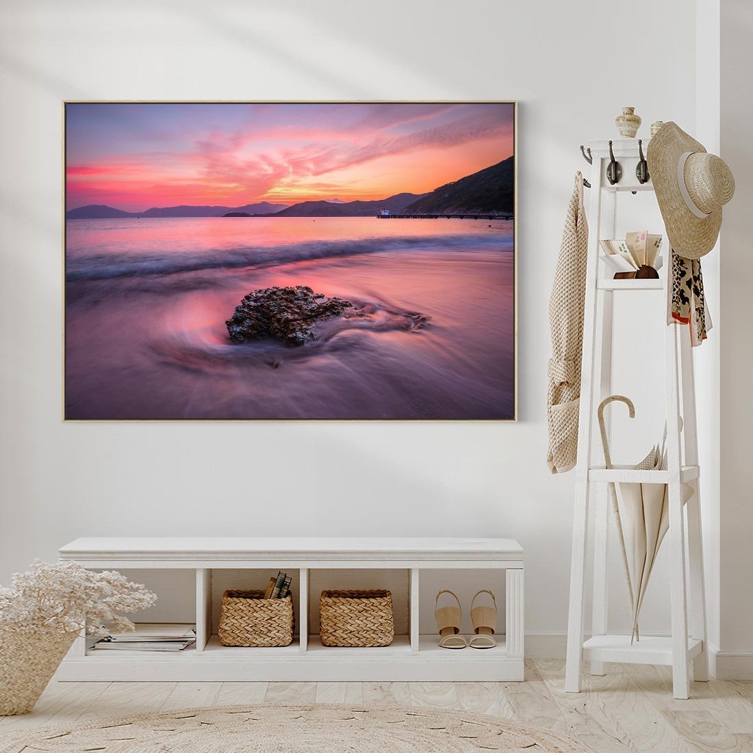 Obraz w ramie 120x80 - Zaklęty Zachód - magiczny zachód słońca, fioletowe - rama drewno