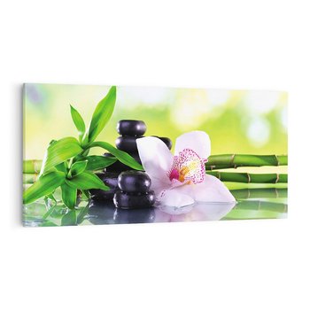 Obraz na płótnie 120x60 - Oaza Spokoju: Bambus, Kwiaty i Kamienie w SPA - bambus, kwiat