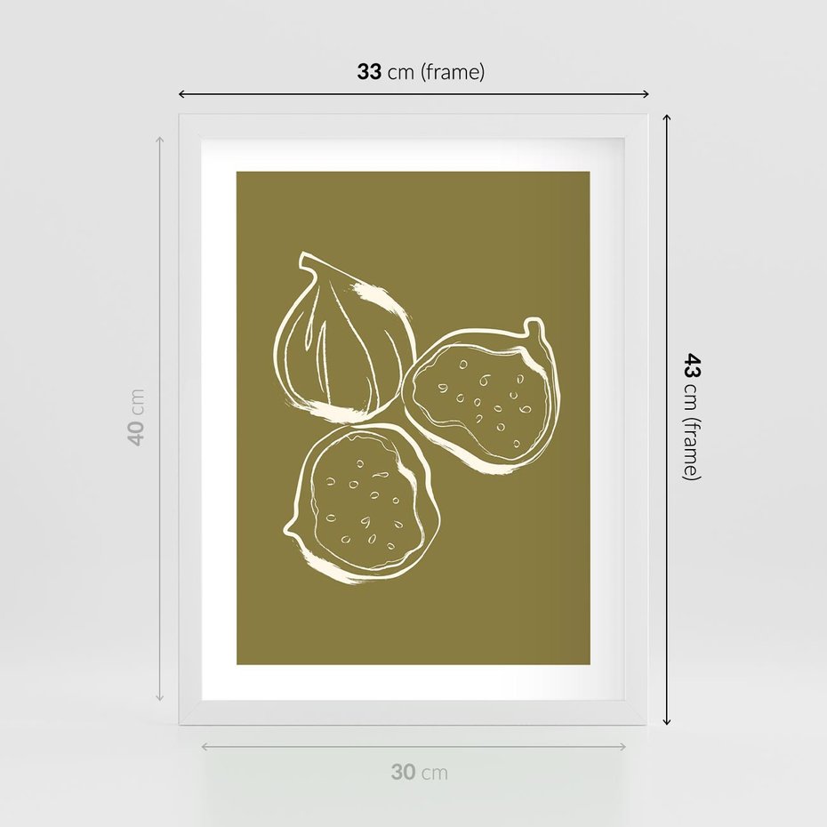 Plakat w ramie 30x40 - Podróżne Barwy - figi, minimalistyczny styl - rama biała