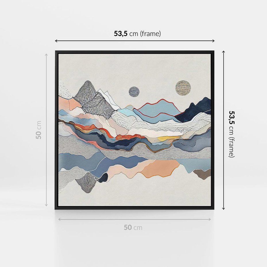 Obraz w ramie 50x50 - Dynamiczne Góry - akwarelowe graficzne góry, krajobraz - rama czarna
