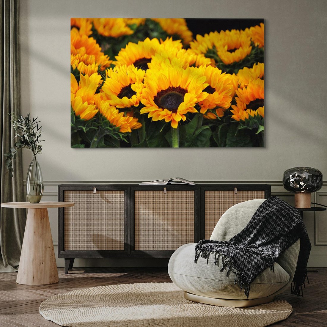 Obraz na płótnie 100x70 - promień słoneczny w kwiatowym świecie - słoneczniki, kwiat