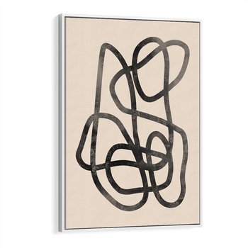 Obraz w ramie 80x120 - Przenikanie Wirtualnych Wymiarów - zaplątane minimalistyczne linie, na bezowym tle - rama biała