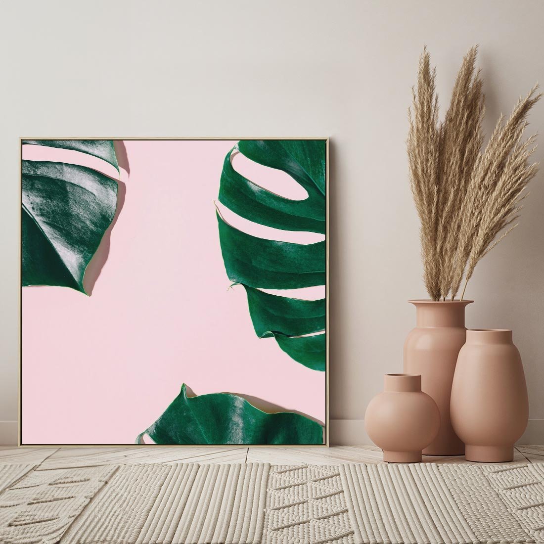 Obraz w ramie 50x50 - Siła Natury - liście, monstera - rama drewno