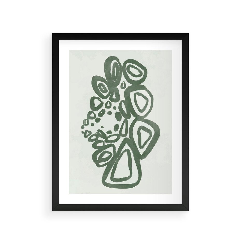 Plakat w ramie 30x40 - Migotliwe Widzenia Zieleni - zielona abstrakcja, zgaszona zieleń - rama czarna