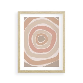 Plakat w ramie 30x40 - Roztopione Granice - abstakcyjne koła, delikatne odcienie beżu - rama drewno