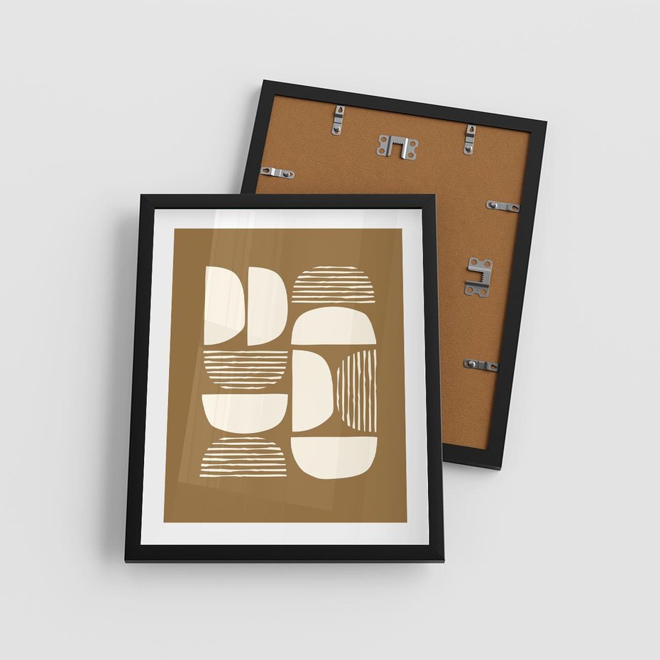 Plakat w ramie 40x50 - Wewnętrzne Spektrum - geometryczne boho kształty na brązowym, karmelowym tle - rama czarna