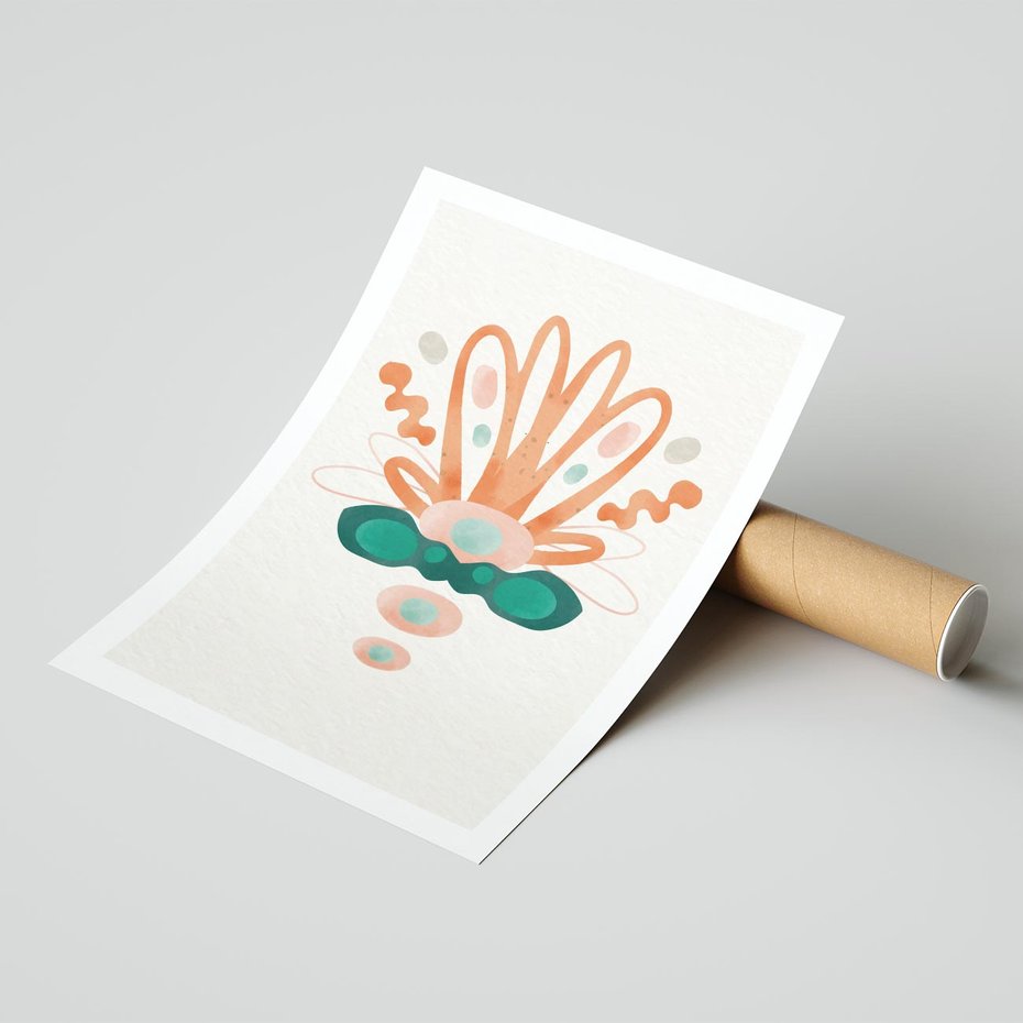 Plakat bez ramy 50x70 - Harmonia Nienormalności - akwarelowe abstrakcyjne kształty, zieleń i pomarańcz