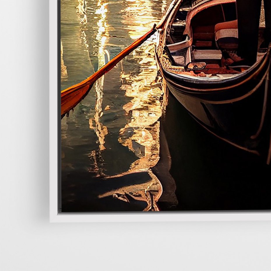 Obraz w ramie 80x120 - Spokojna Wenecja - gondolier w gondoli, kanały Wenecji - rama biała