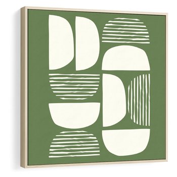 Obraz w ramie 80x80 - Migotliwe Formy - geometryczne boho kształty na brązowym, oliwkowym tle - rama drewno