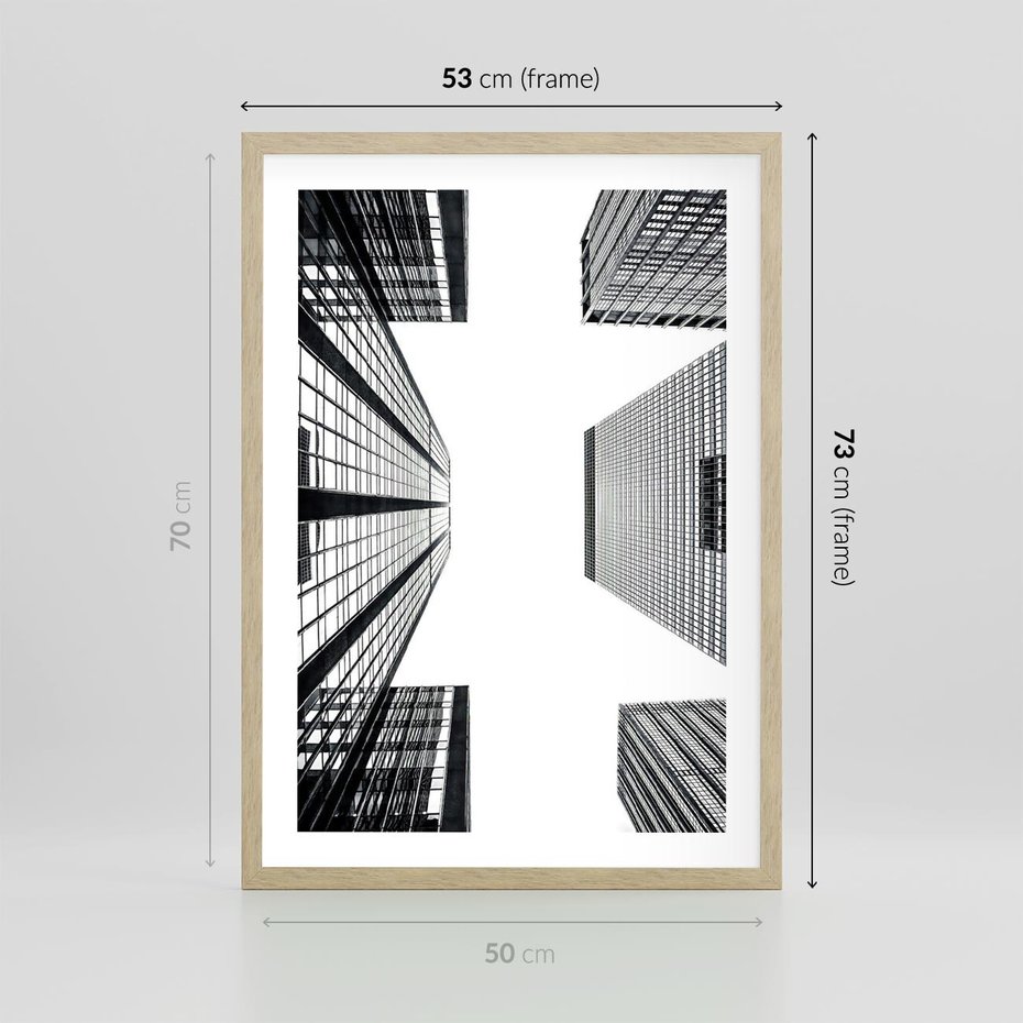 Plakat w ramie 50x70 - Architektoniczna Symetria - architektura, wysoki wieżowiec - rama drewno