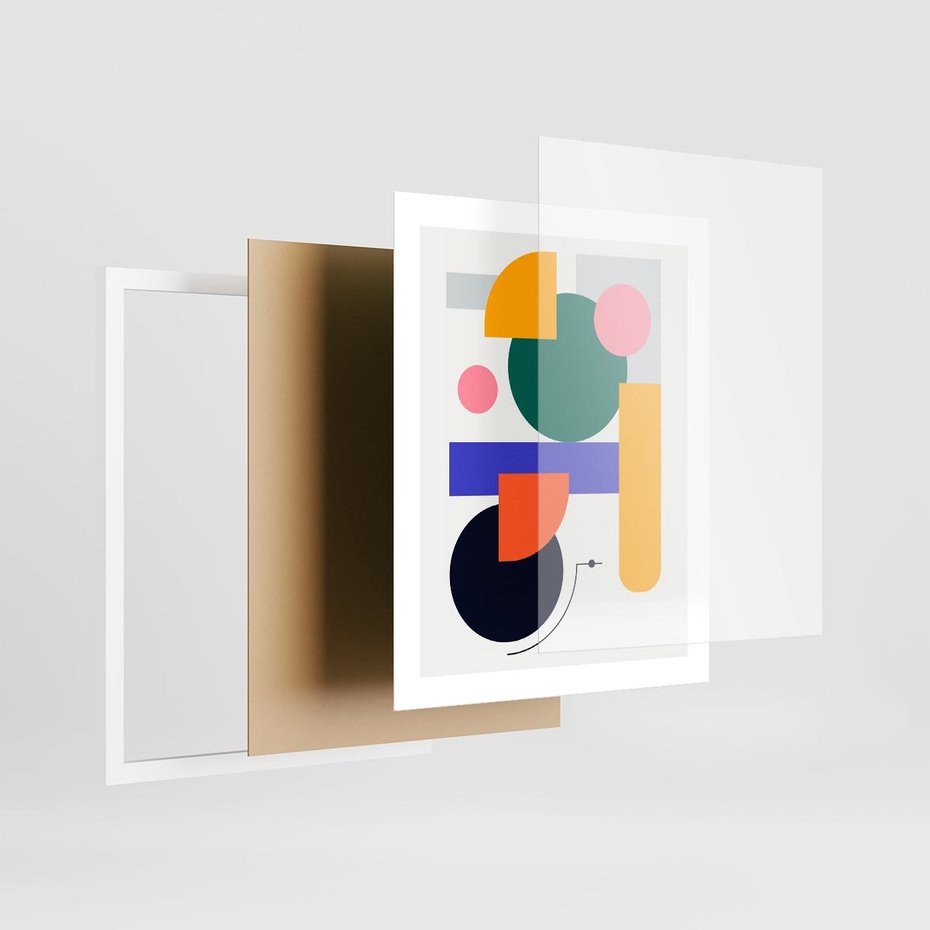 Plakat w ramie 40x50 - Przestrzenne Innowacje - nowoczesna sztuka, geometryczna kolorowa grafika - rama biała