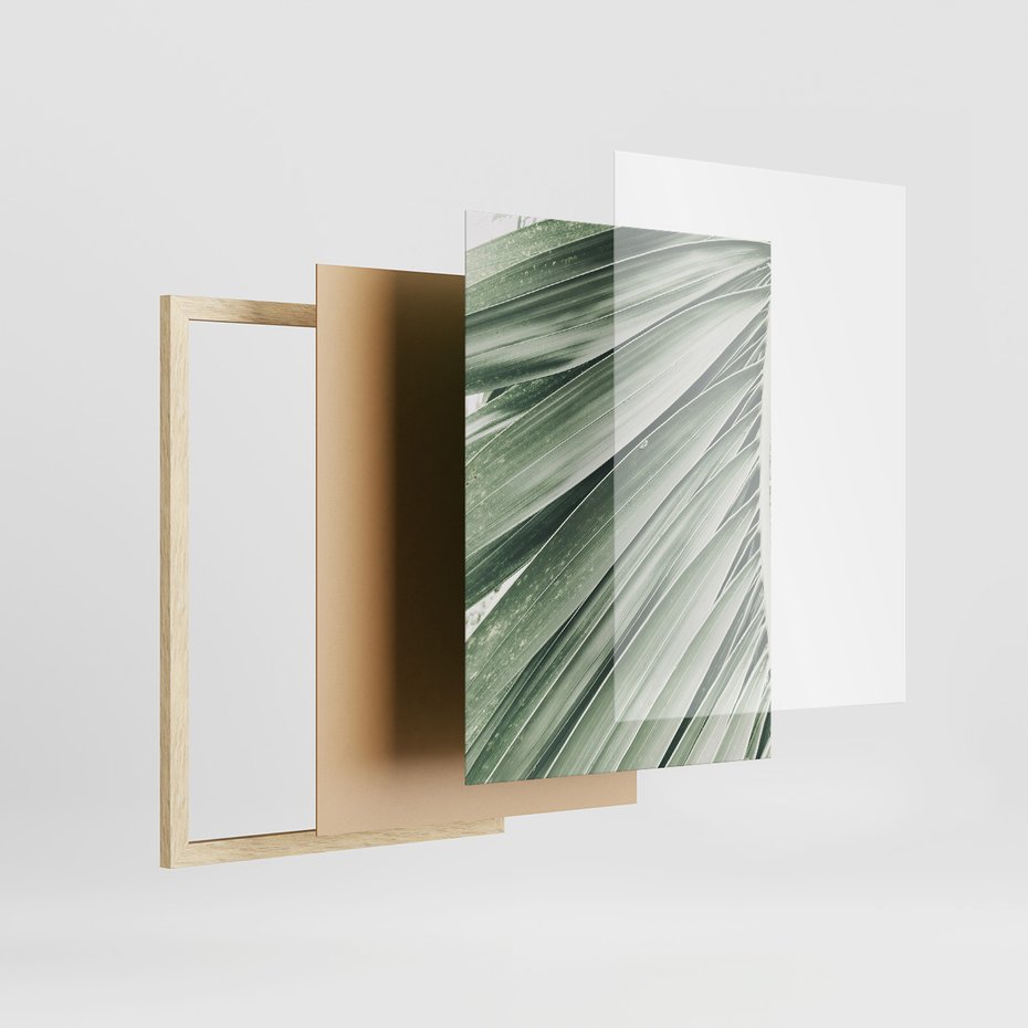 Zestaw obrazy w ramie 30x40 galeria - Liście, minimalizm, zieleń - rama drewno