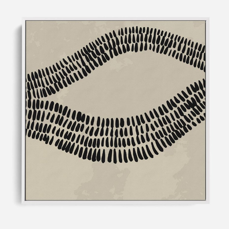 Obraz w ramie 50x50 - Kontury Ewolucji Materii - boho plakat, czarne kropki kreski - rama biała