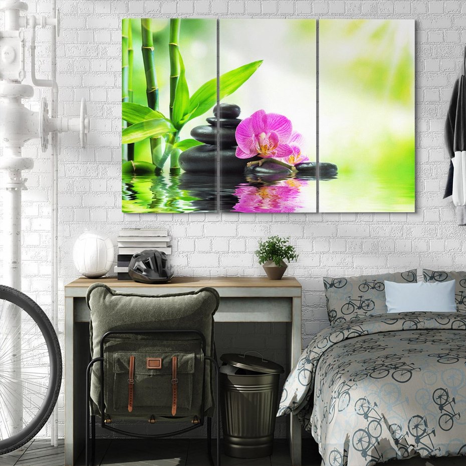 Obraz na płótnie 120x80 - Relaksujący świat SPA z kwiatami i bambusem - spa, kwiaty
