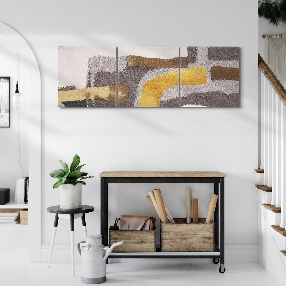 Obraz na płótnie 150x50 - Złote Krzywe - abstrakcja, krzywe linie