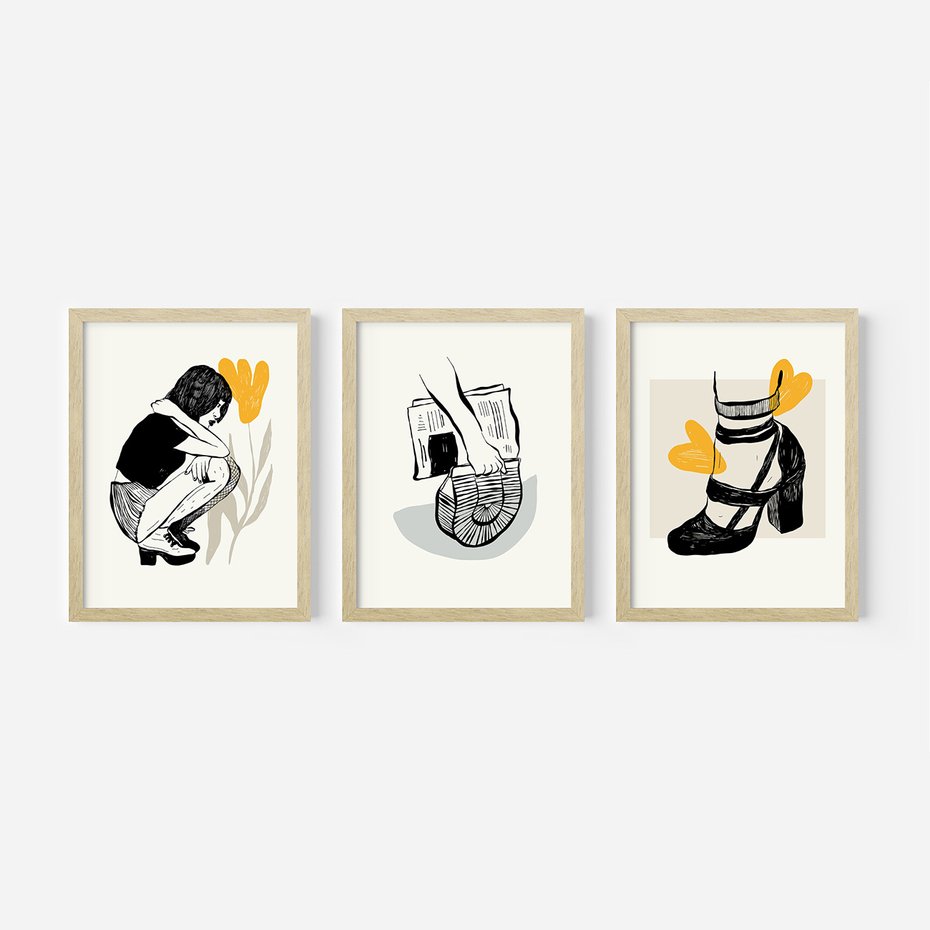 Zestaw obrazy w ramie 30x40 galeria - Moda, fashion, kobieta, szpilki - rama drewno