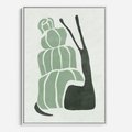 Obraz w ramie 50x70 - Zielona Równowaga - abstrakcyjny zielony ślimak, skandynawski design - rama biała