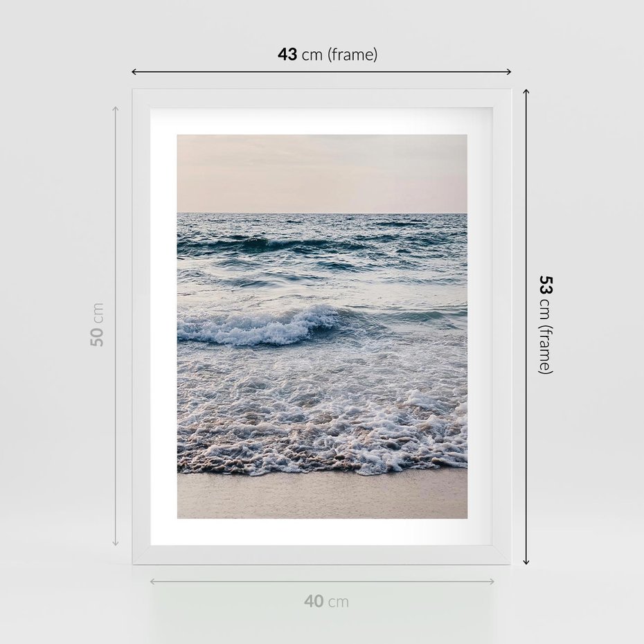 Plakat w ramie 40x50 - Malowniczy Nadmorski Krajobraz - morze, fale - rama biała