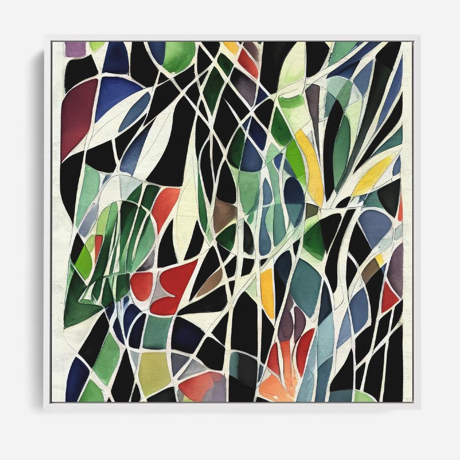 Obraz w ramie 50x50 - Taniec Plam i Kształtów - abstrakcyjny akwarelowy obraz, plamy - rama biała