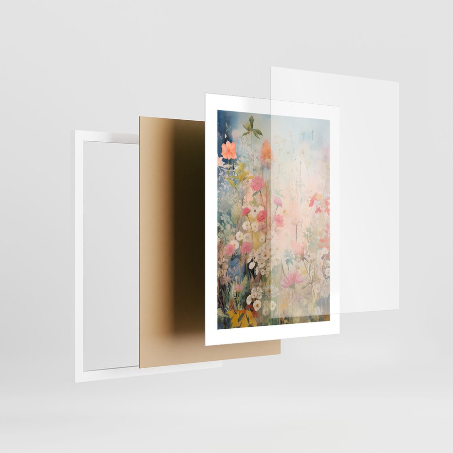 Zestaw obrazy w ramie 50x70 galeria - kwiaty, łąka, akwarela, boho - rama biała