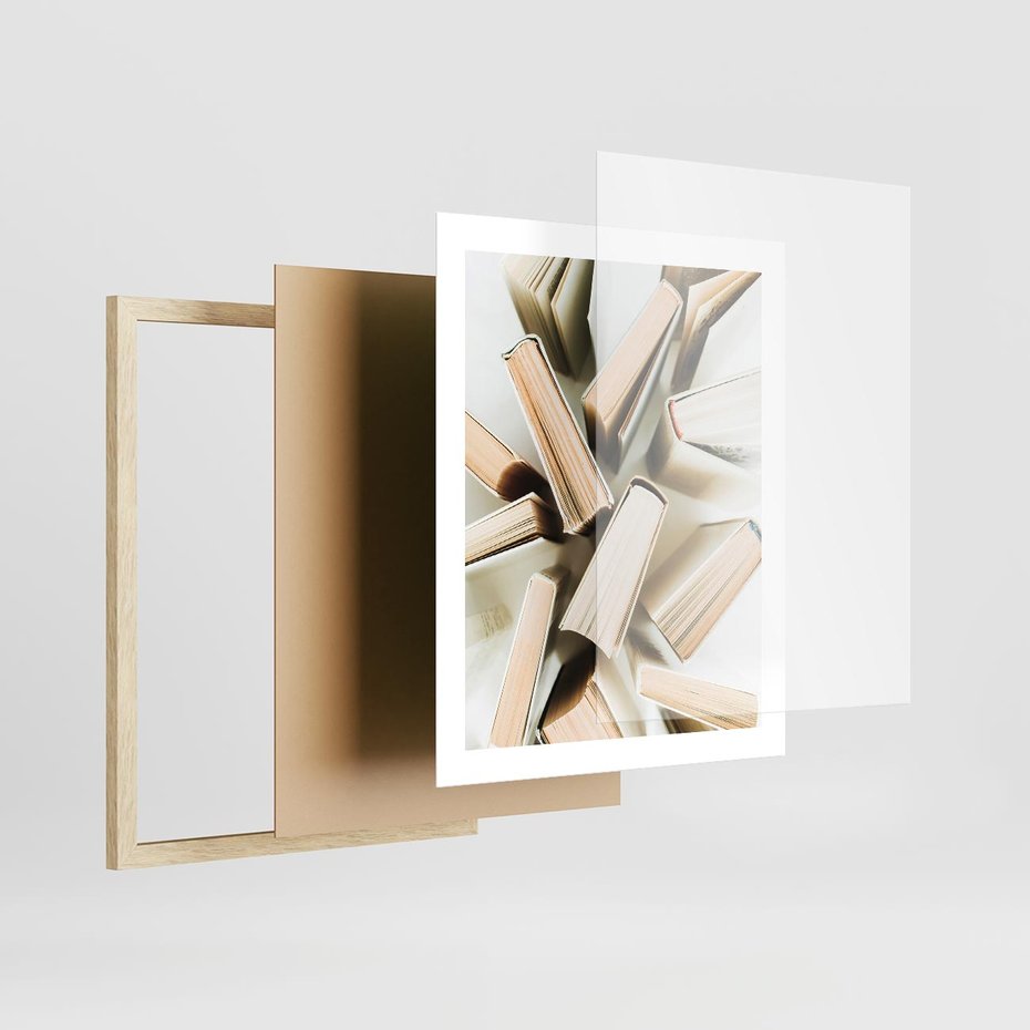 Plakat w ramie 40x50 - Odcienie Wiedzy - książki, ujęcie z góry - rama drewno