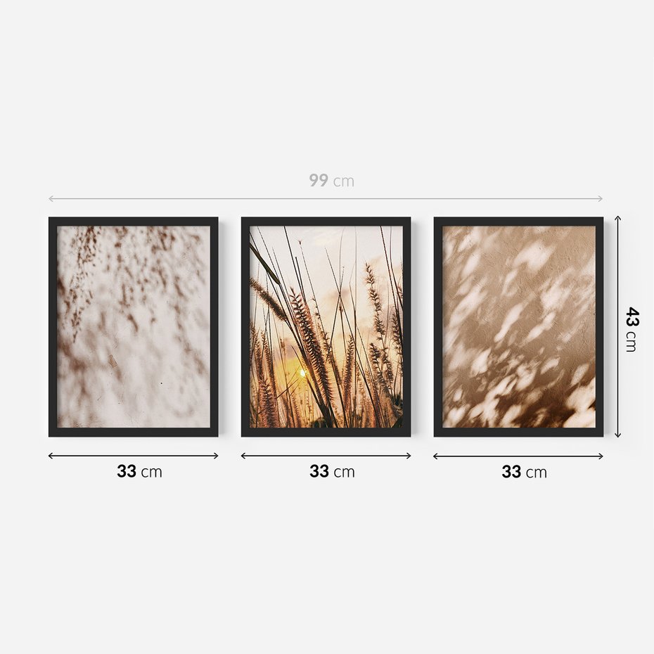 Zestaw obrazy w ramie 30x40 galeria - Trawy, zachód, słońca, cienie - rama czarna