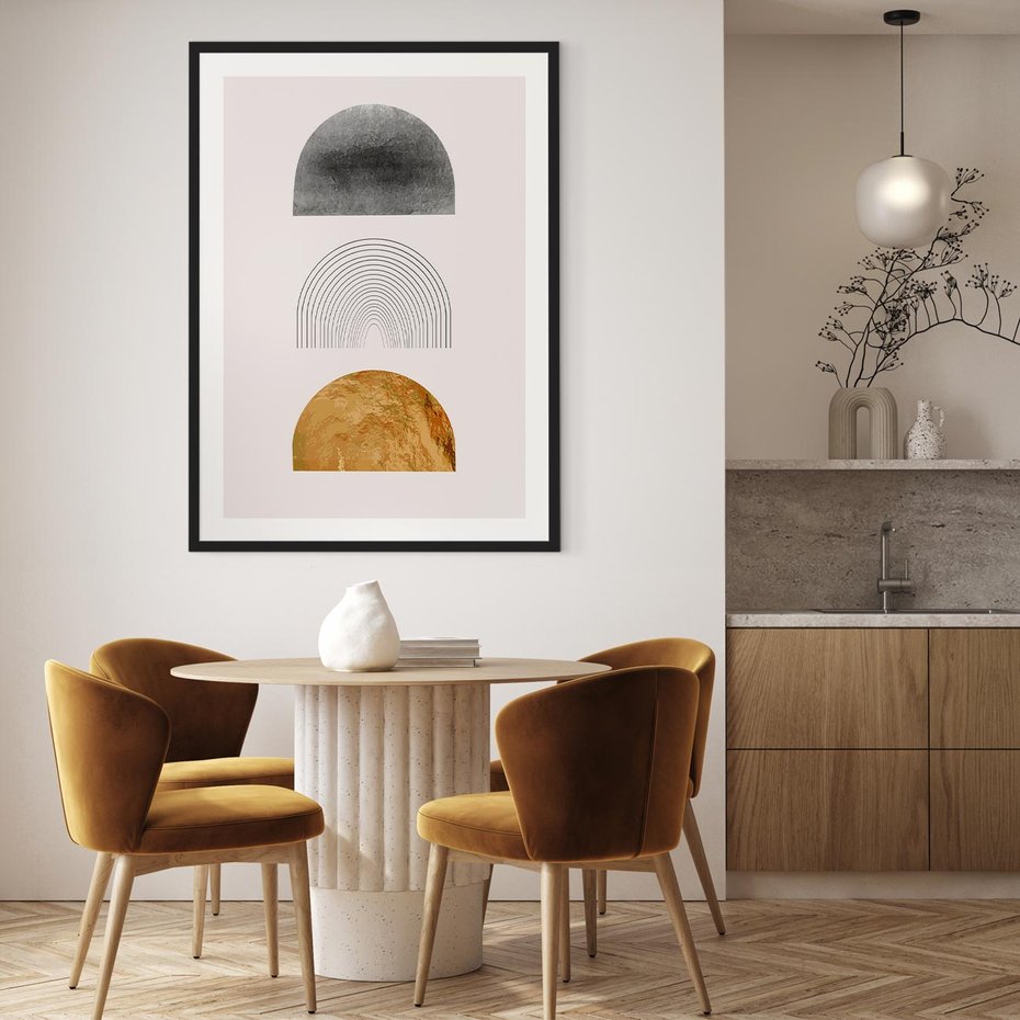 Plakat w ramie 50x70 - Piękno wGeometrycznych Kształtach i Złocie - nowoczesna geometryczna grafika, złote elementy - rama czarna