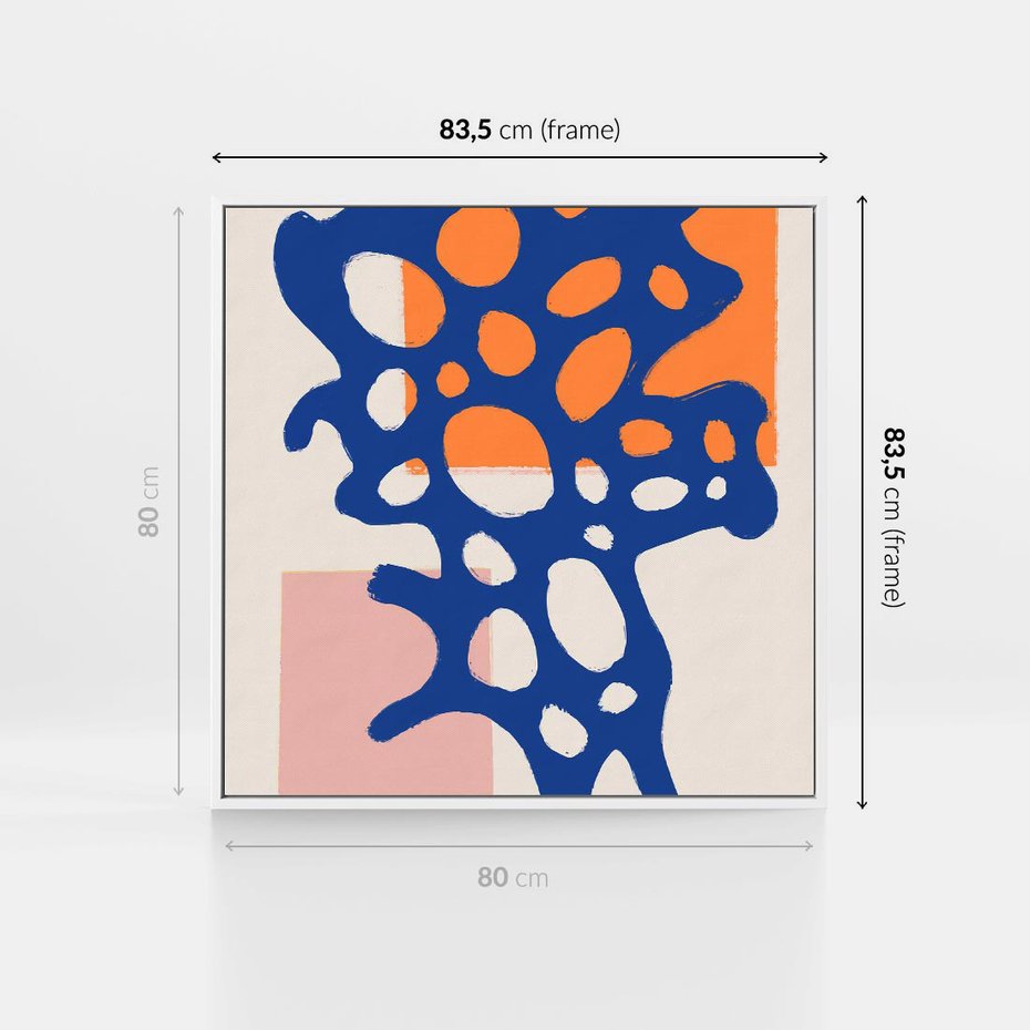 Obraz w ramie 80x80 - Migotliwe Nastroje - abstrakcyjna niebieska forma, dziwne kształty - rama biała