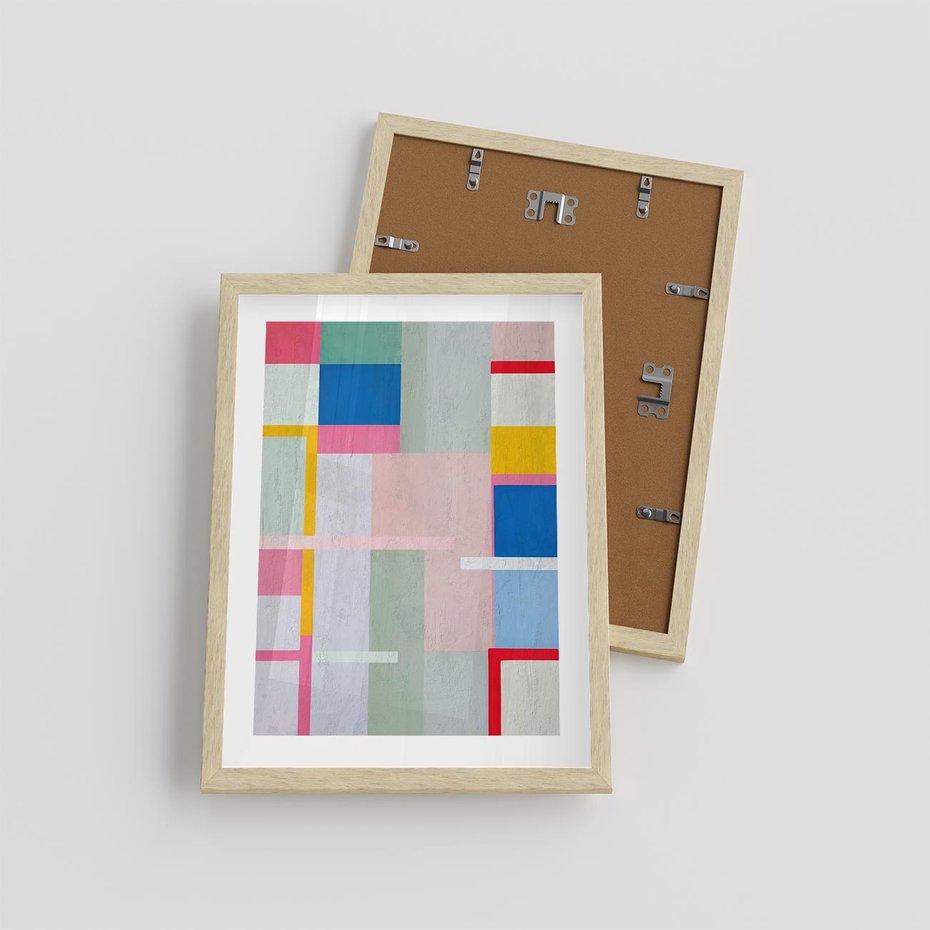 Plakat w ramie 30x40 - Rozbijające Granice Wyobraźni - abstrakcyjne geometryczne kształty, olejny obraz - rama drewno