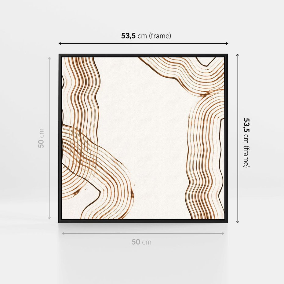 Obraz w ramie 50x50 - Ścieżki pędzla i myśli - minimalistyczna kompozycja, abstrakcyjne brązowe linie na białym tle - rama czarna