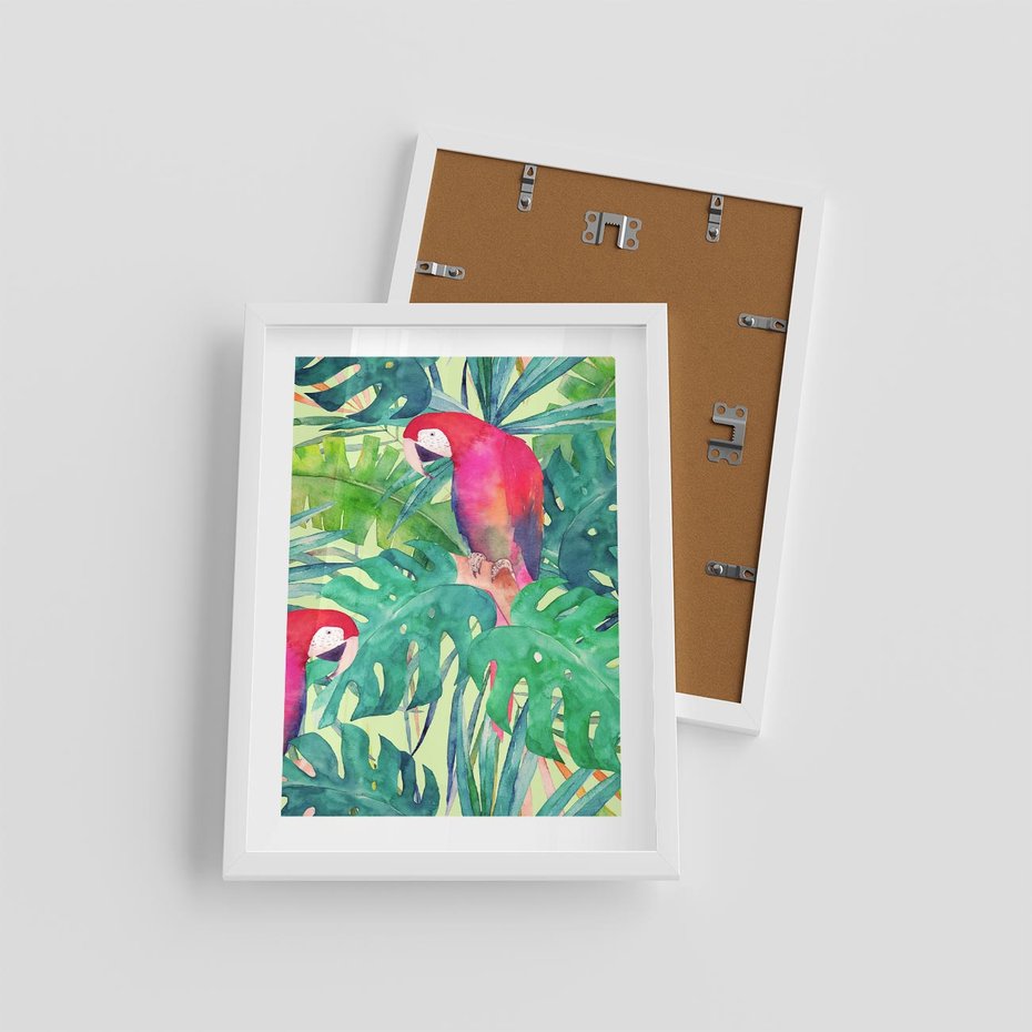 Plakat w ramie 30x40 - Egzotyczna Przygoda - tropikalne, liście - rama biała