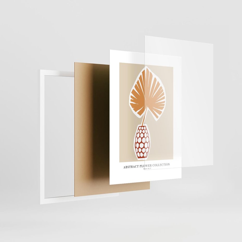 Plakat w ramie 30x40 - Kwiatowa Kreatywność - tropikalny liść w wazonie, typografia - rama biała